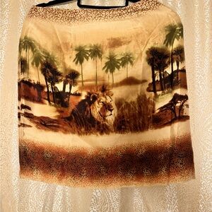 Lion Print Skirt in Brown and Cream